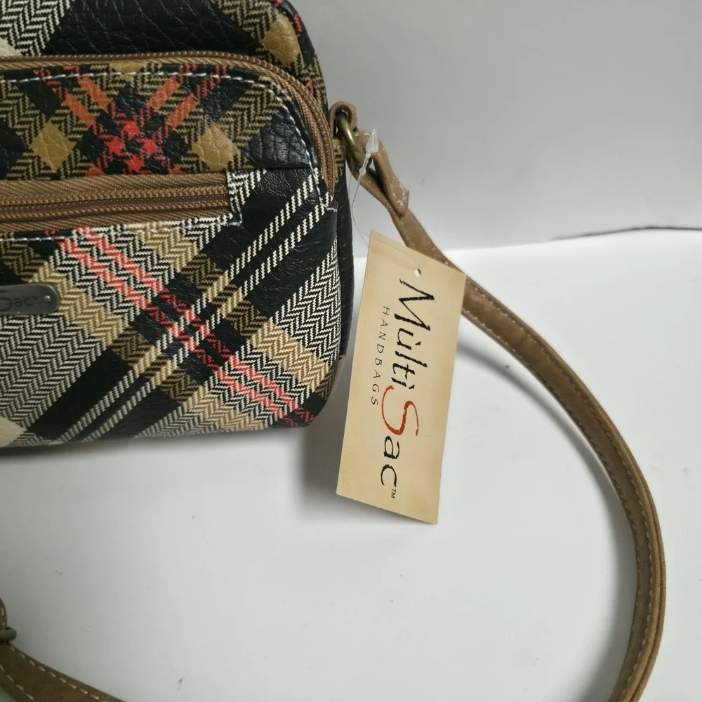 MultiSac Zippy Triple Compartment Crossbody Bexly Plaid Black Beige Red Handbag